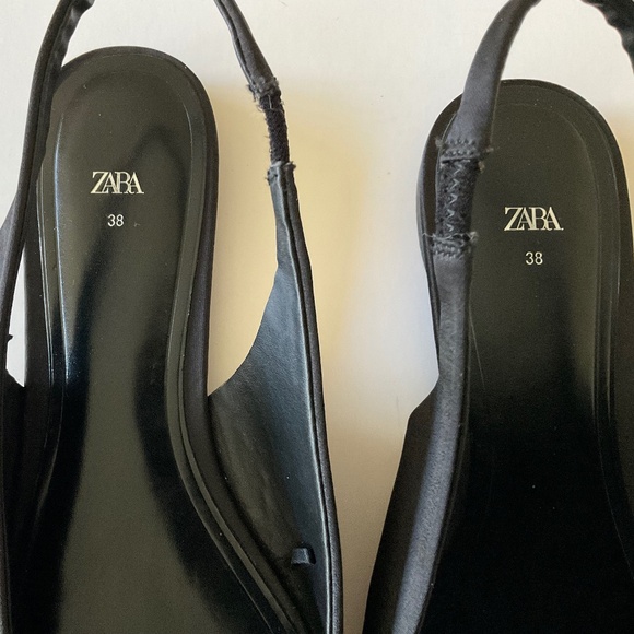 ZARA Slingback Flat Flower Pointed Toe Black Size EU 38 - Picture 8 of 9